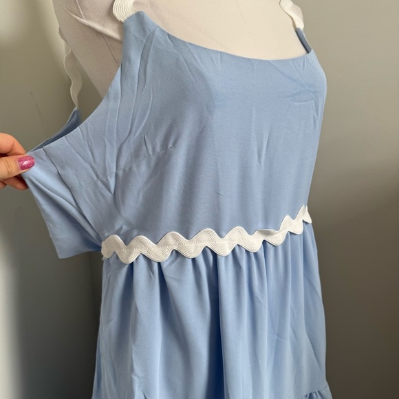 NWT Blue Tiered Midi Dress | Scallop Trim Sundress Cottagecore Brunch Style XL - Picture 5 of 9